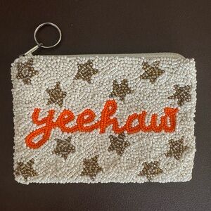 Beaded 'Yeehaw' White & Orange Wristlet Clutch